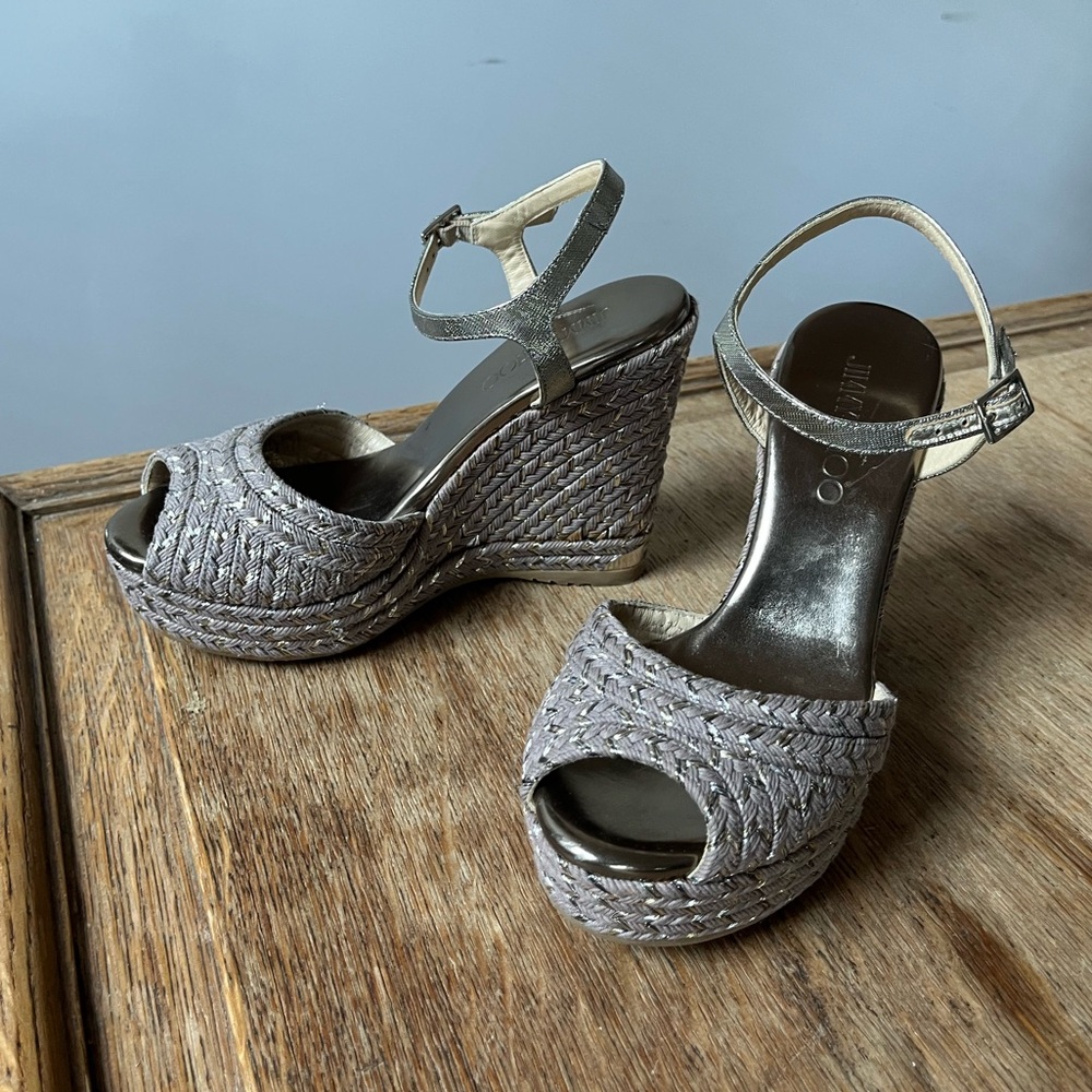 Jimmy Choo Metallic Raffia 120 Wedge Espadrilles